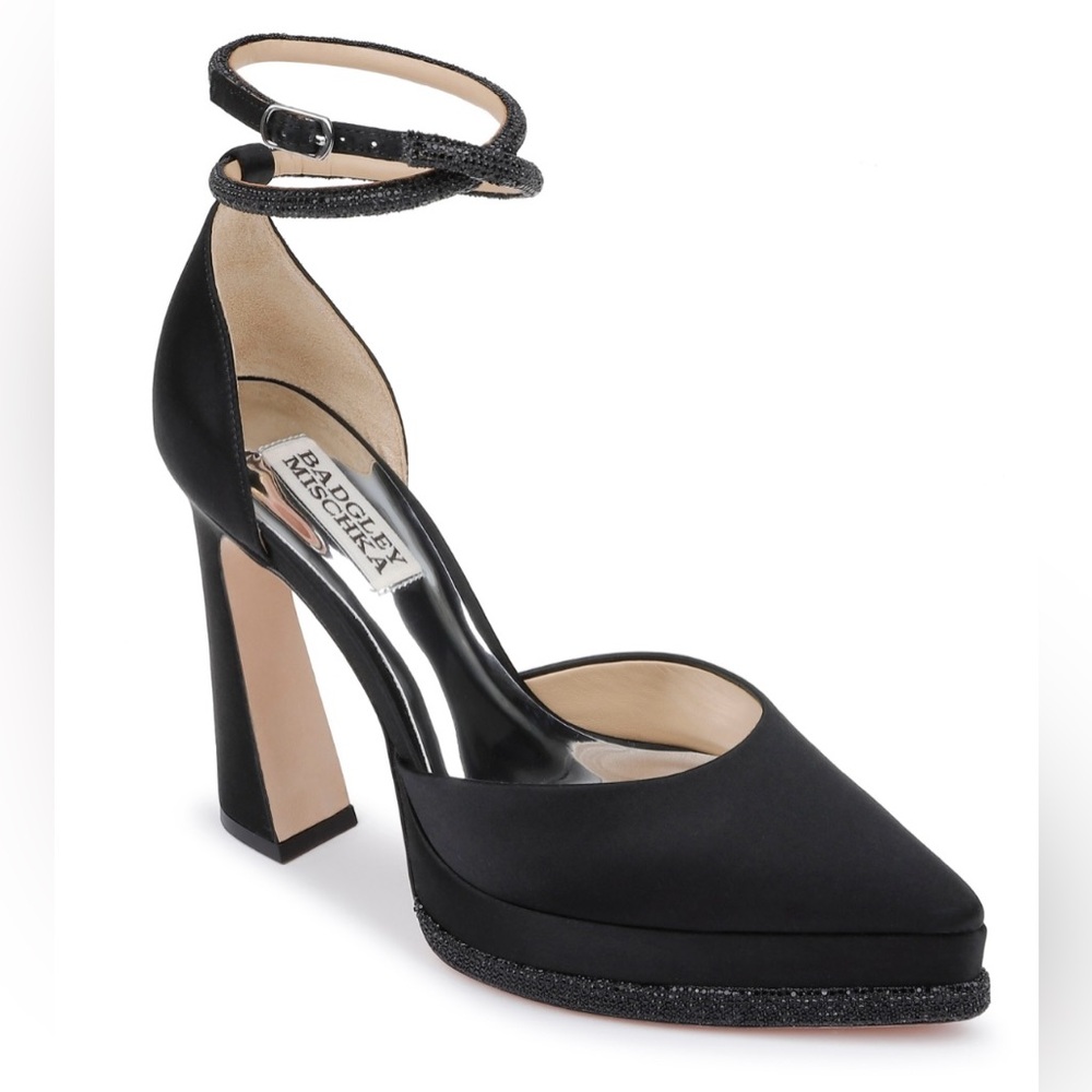 Badgley Mischka Eliana Pointed Platforms - Black Satin